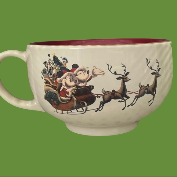 Disney Parks Santa Mickey and Minnie Donald Duck Reindeer Holiday Cup Soup Mug - Picture 1 of 5